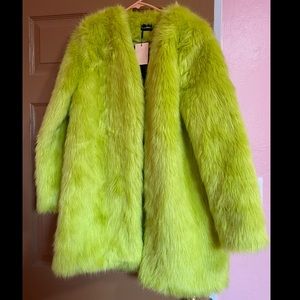 PrettyLittleThing lime faux fur coat